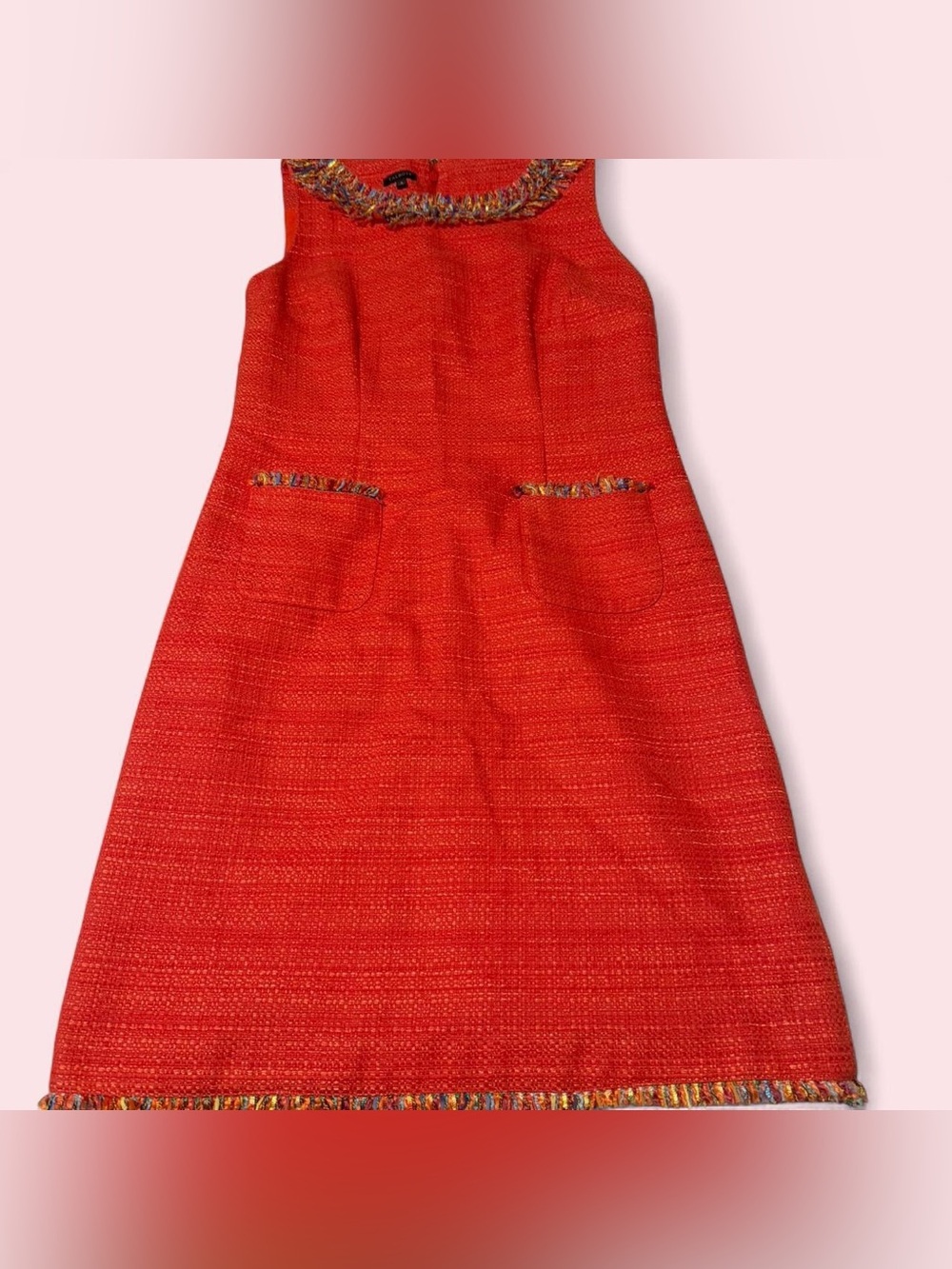 Talbots Orange/Red Tweed A-Line Mini Dress with Fringe Trim